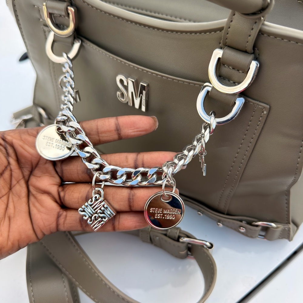 Steve Madden Taupe Satchel with Chain Charm - Picture 5 of 6